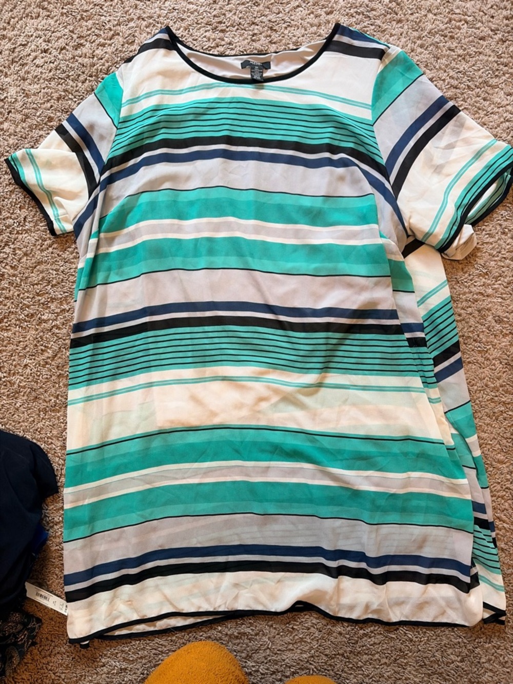 Striped Short Sleeve Top dress in Teal, Navy & White
